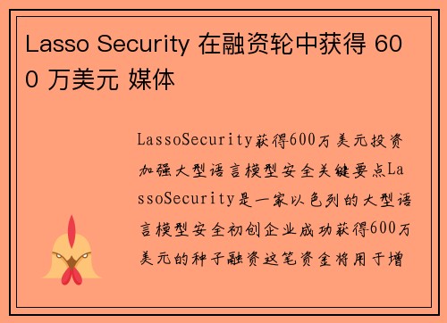 Lasso Security 在融资轮中获得 600 万美元 媒体